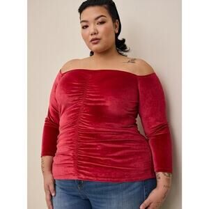 Torrid Womens Red Velvet Shirred Front Top Size 2X Stretch Vampy Sexy Holidays